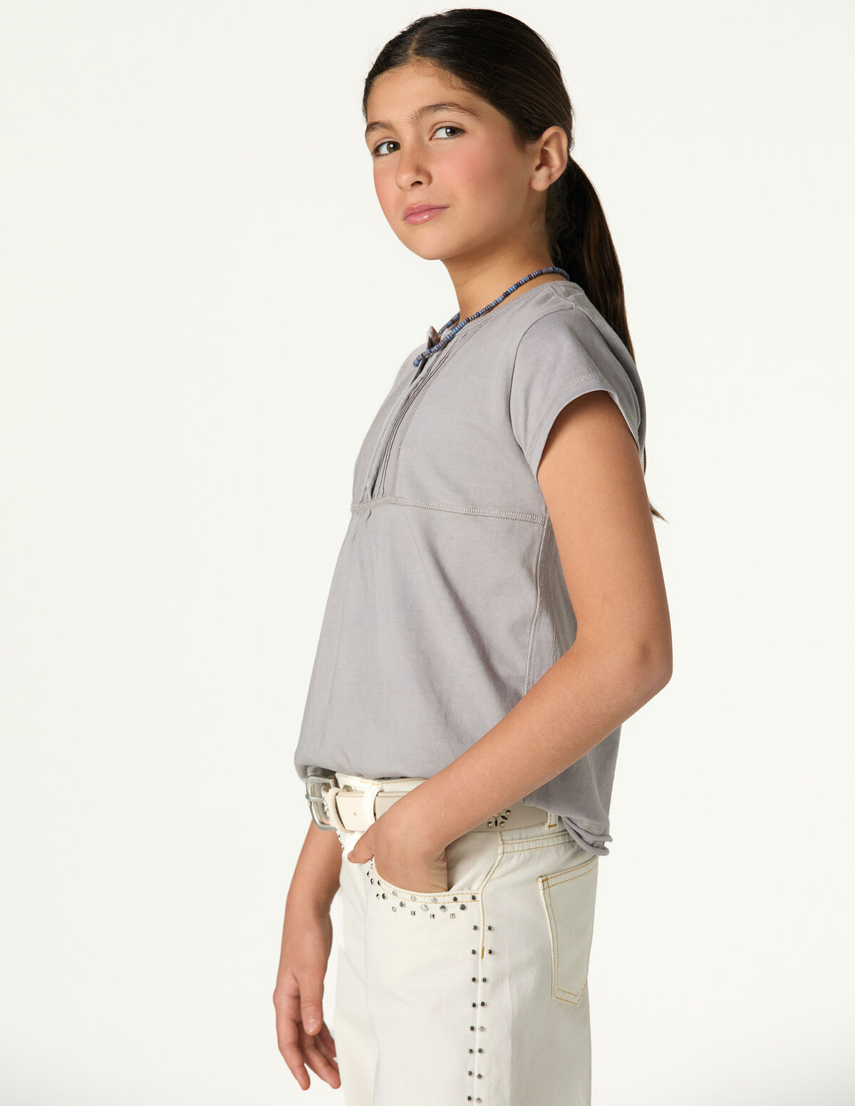 ANILINE BLUE PIN-TUCK T-SHIRT