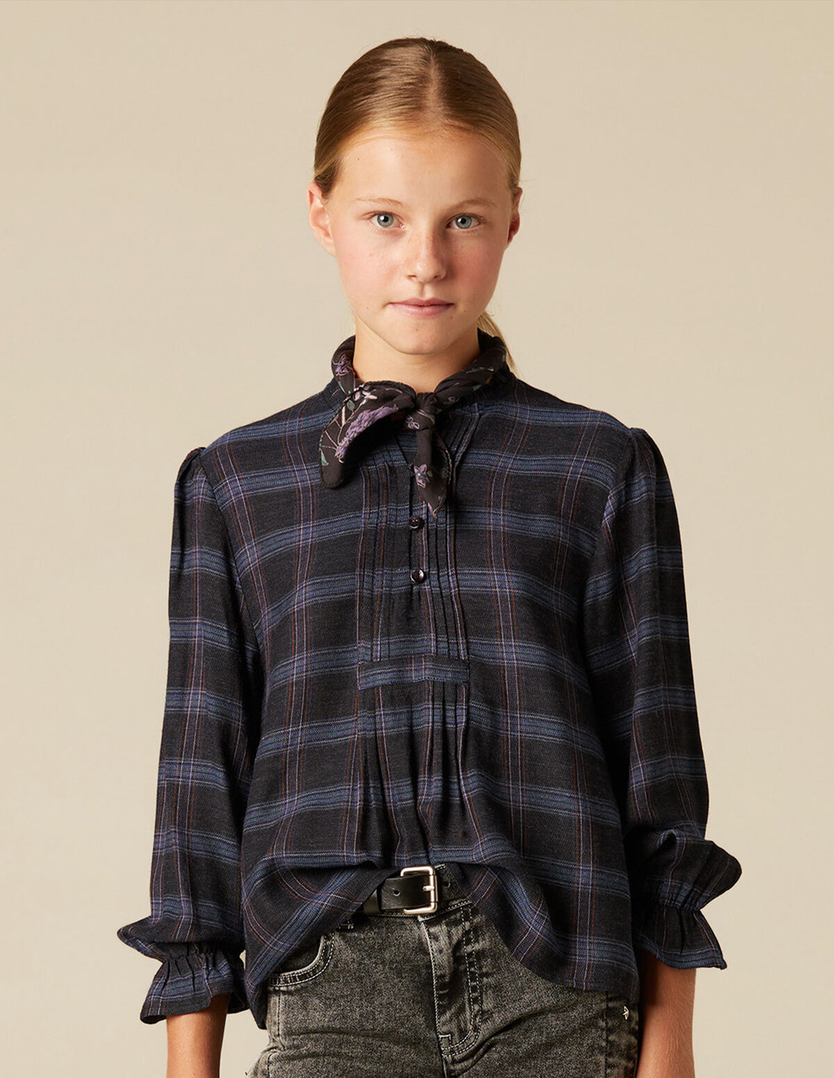 CHECKED PIN-TUCK SHIRT