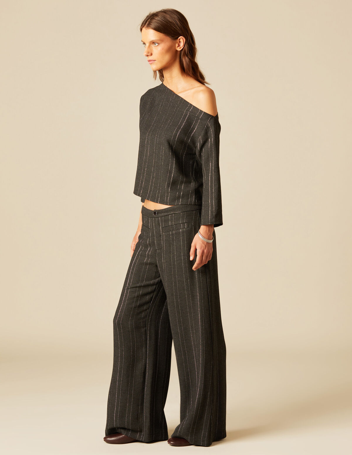GREY SHINY STRIPE SHIRT