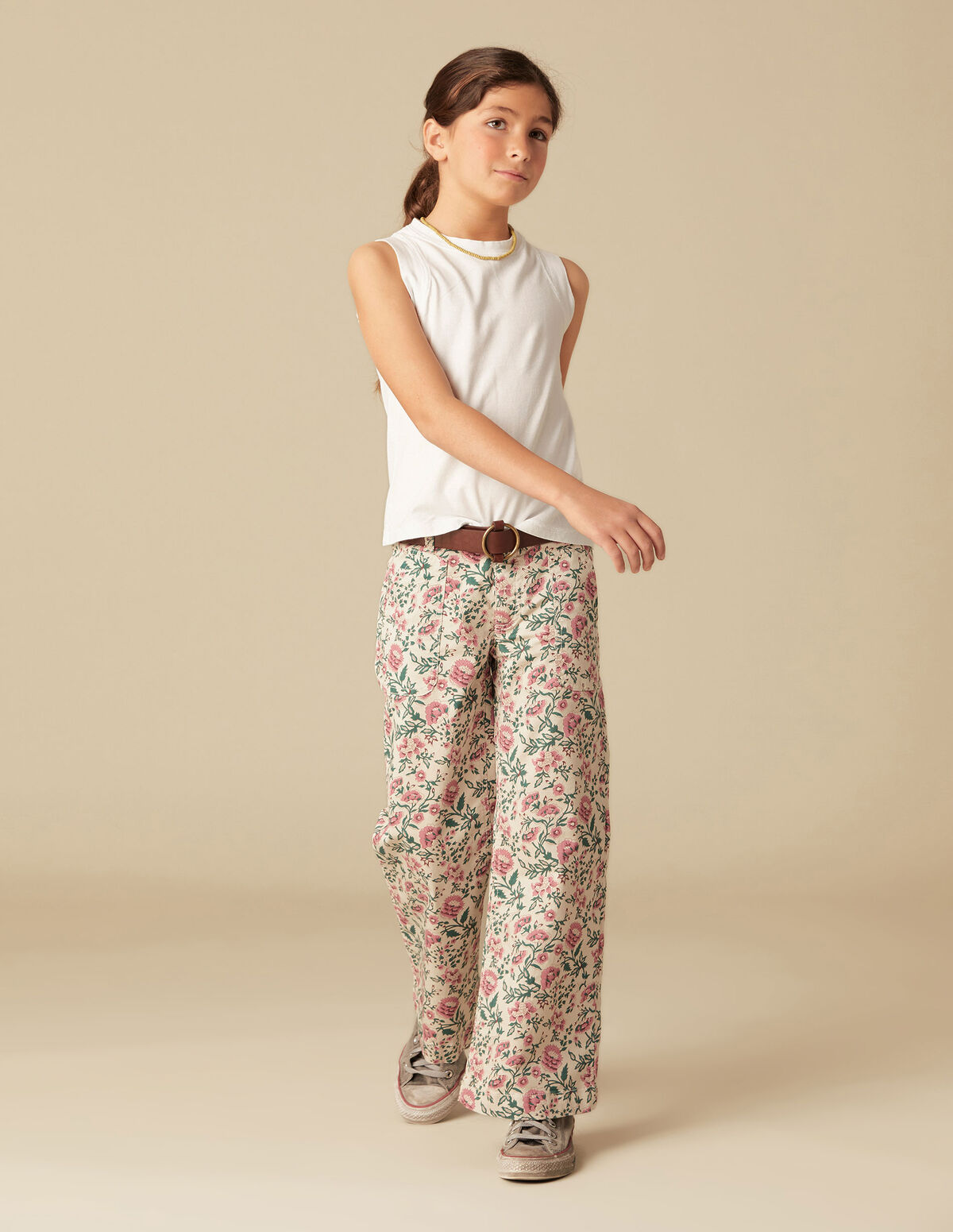 PANTALON FLEURS VERT/ROSE