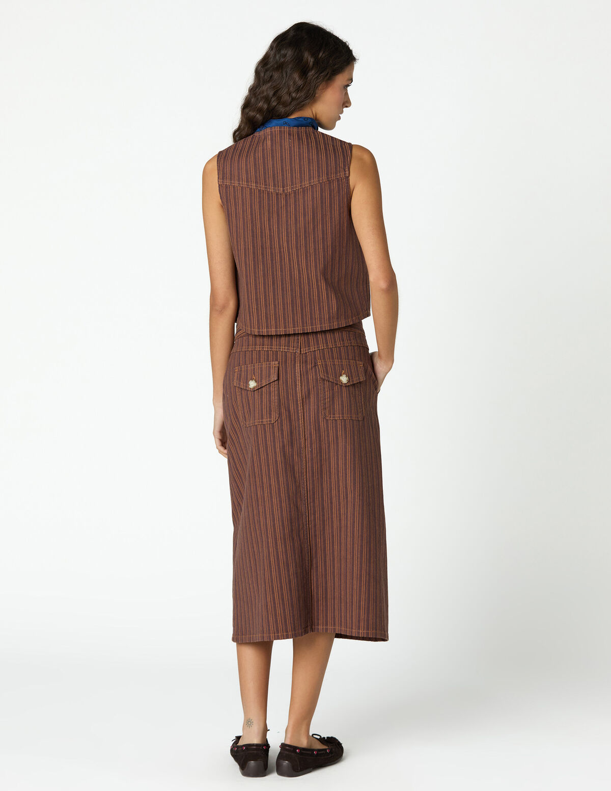 BLUE STRIPED DENIM SKIRT