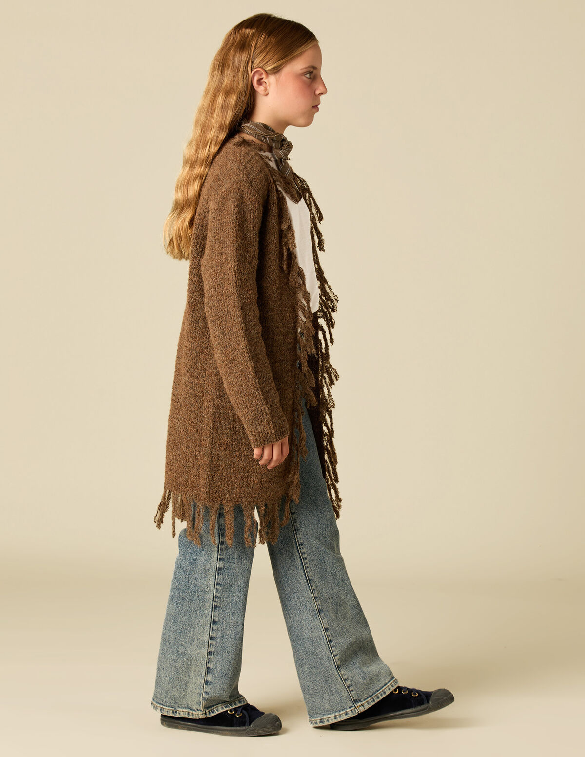 BROWN FRINGED CARDIGAN