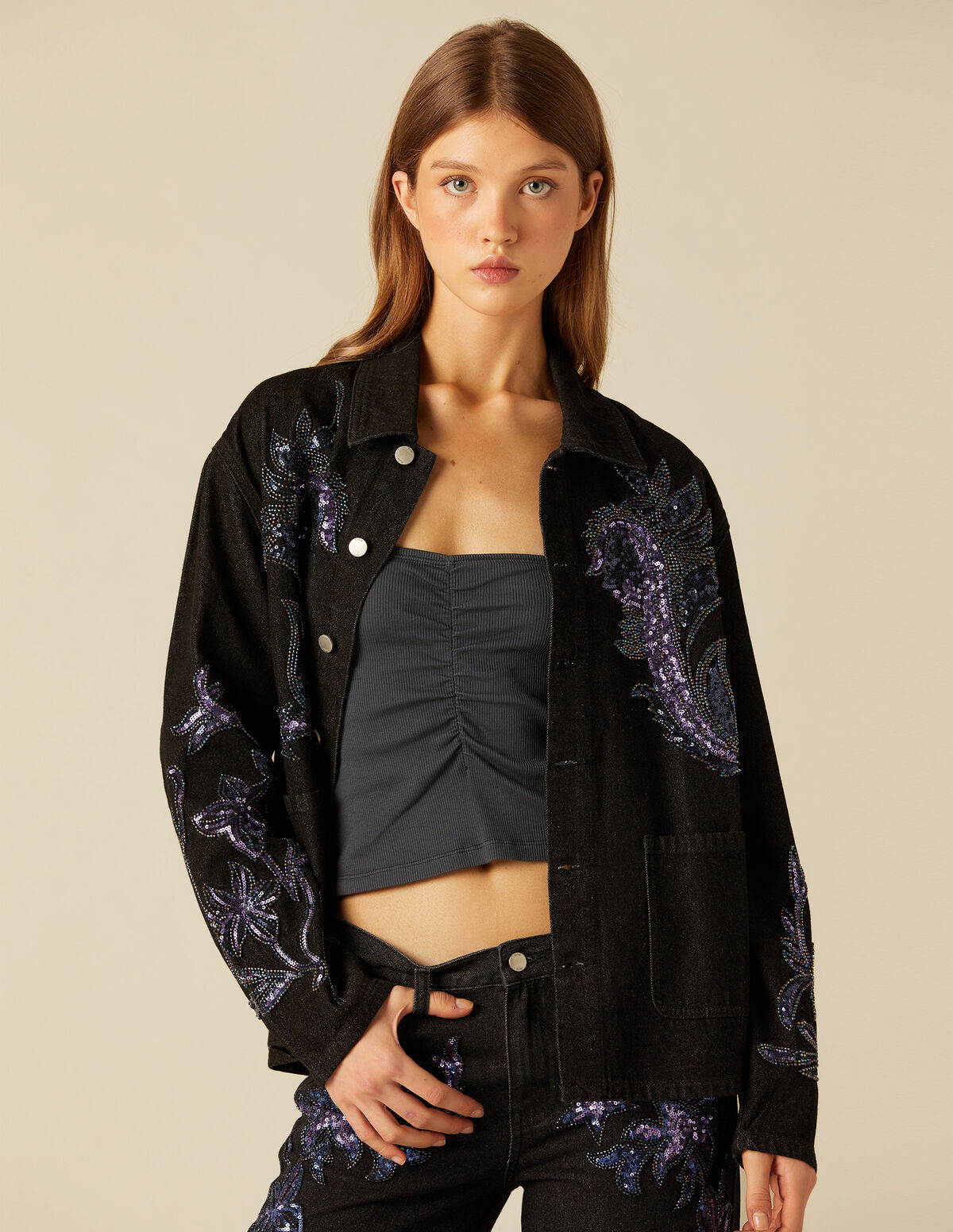 CHAQUETA DENIM LENTEJUELAS