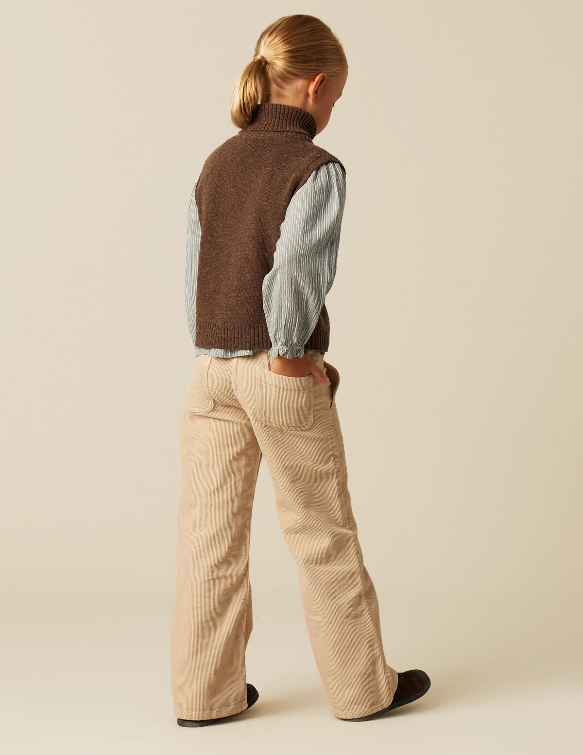 GIRLS SAND CORDUROY WIDE LEG TROUSERS