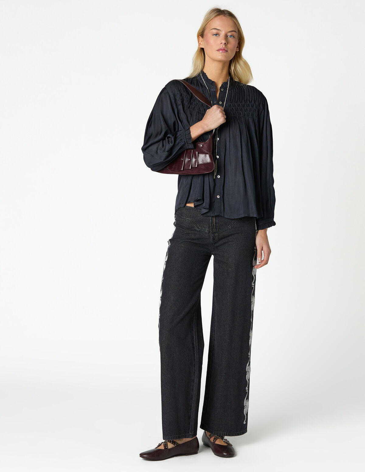 ANTHRACITE JEANS WITH SILVER EMBROIDERY