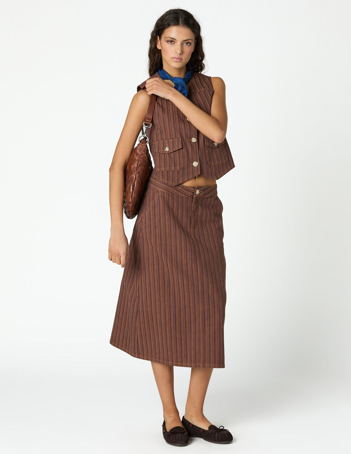 BLUE STRIPED DENIM SKIRT