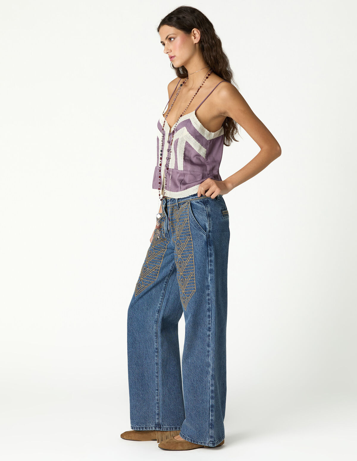 CAL&Ccedil;AS BORDADO DENIM BRANCO