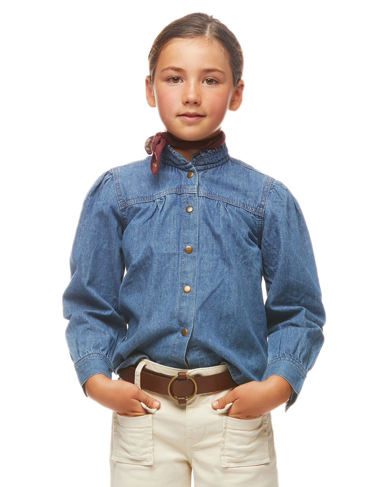 BLUE DENIM MOCK NECK SHIRT