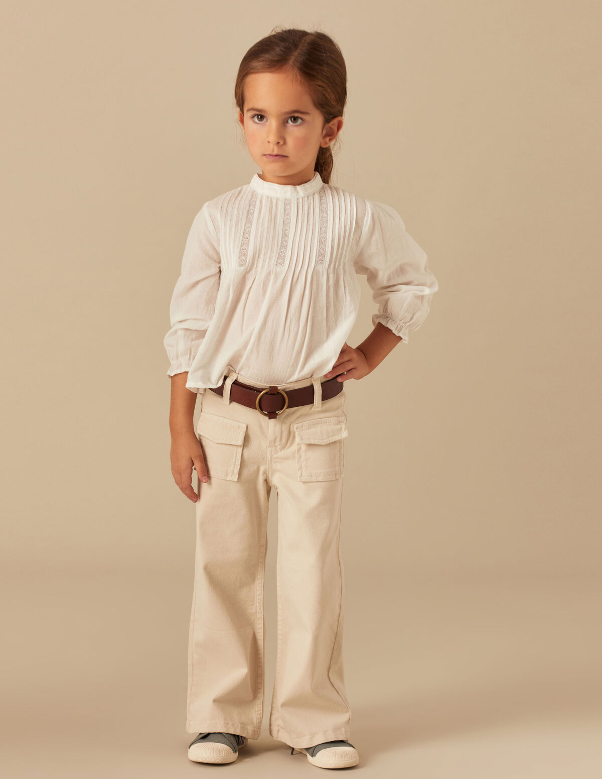 SAND-COLOURED FLAP POCKET TROUSERS