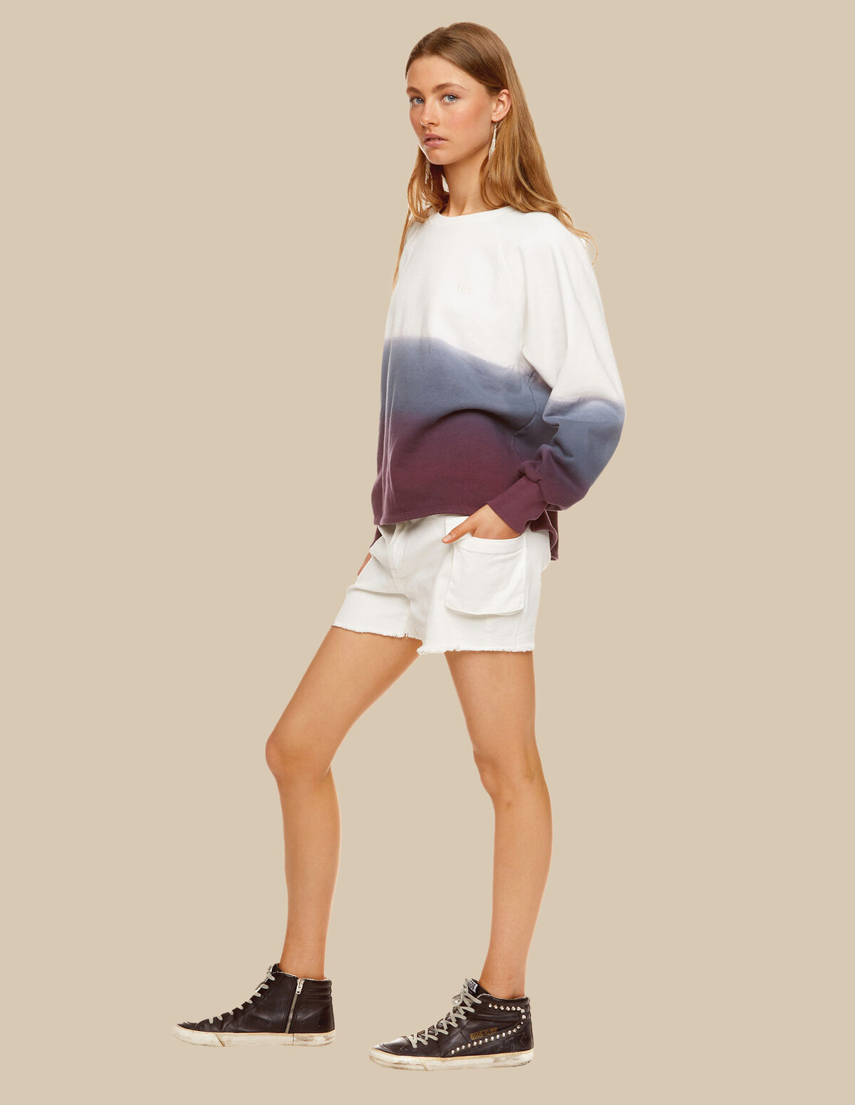White denim cargo shorts with pockets