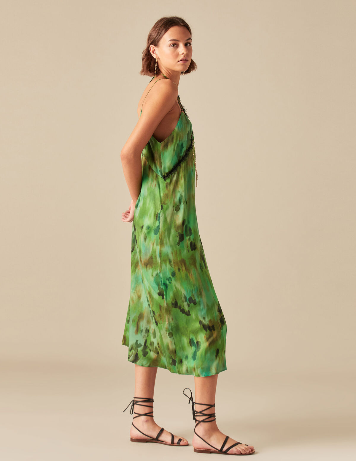 ROBE IMPRIMÉE BLEU BANDE DENTELLE
