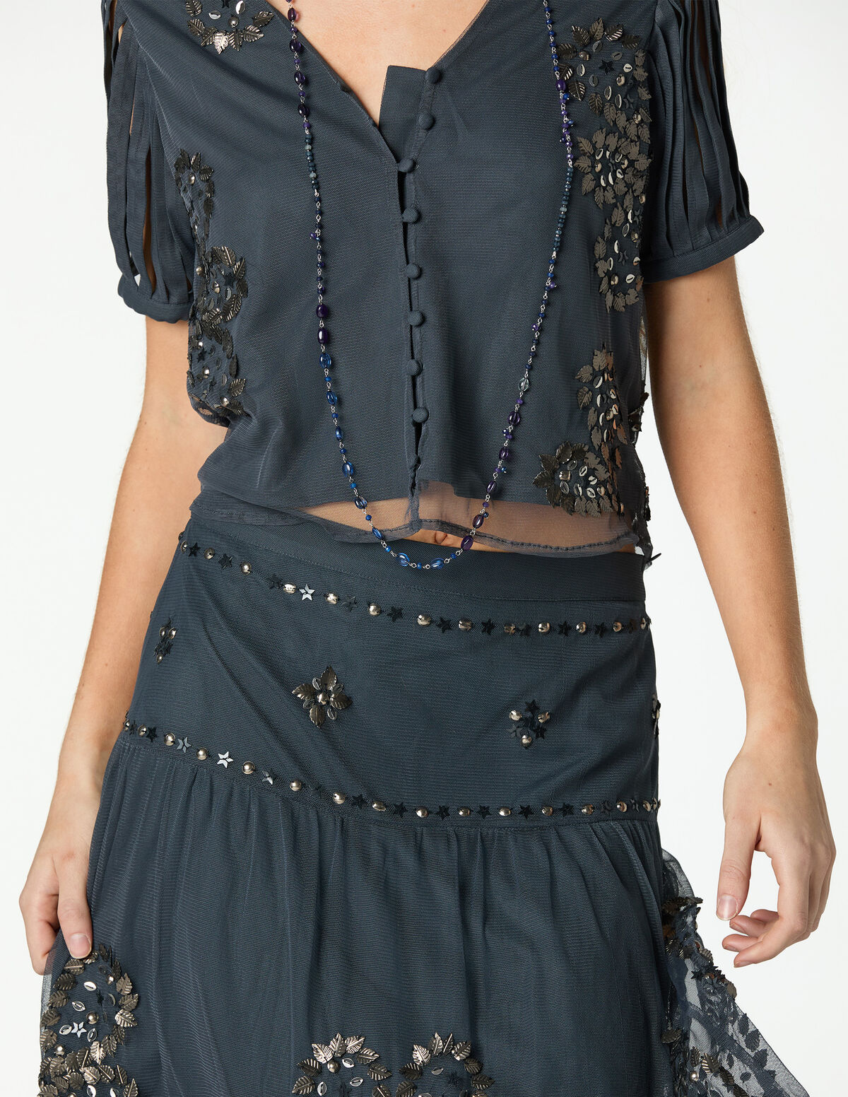 ANTHRACITE EMBROIDERED SKIRT