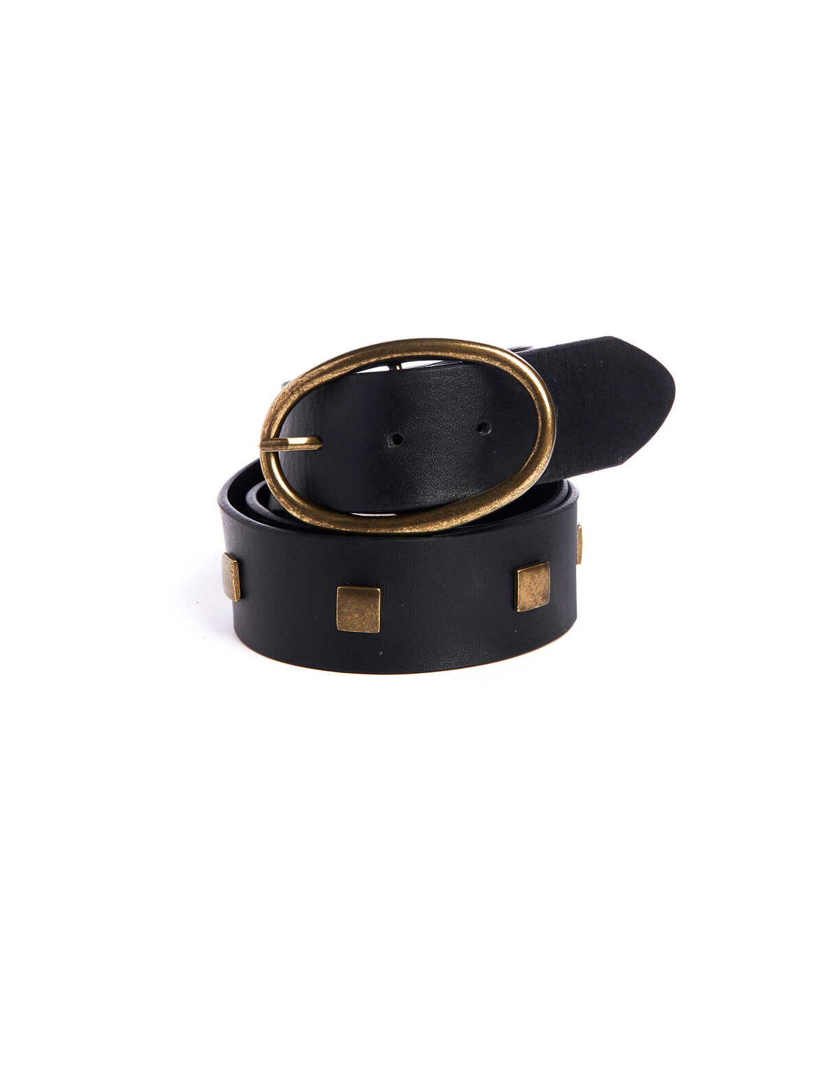 Black leather square studs belt gold buckle - View all - Nícoli