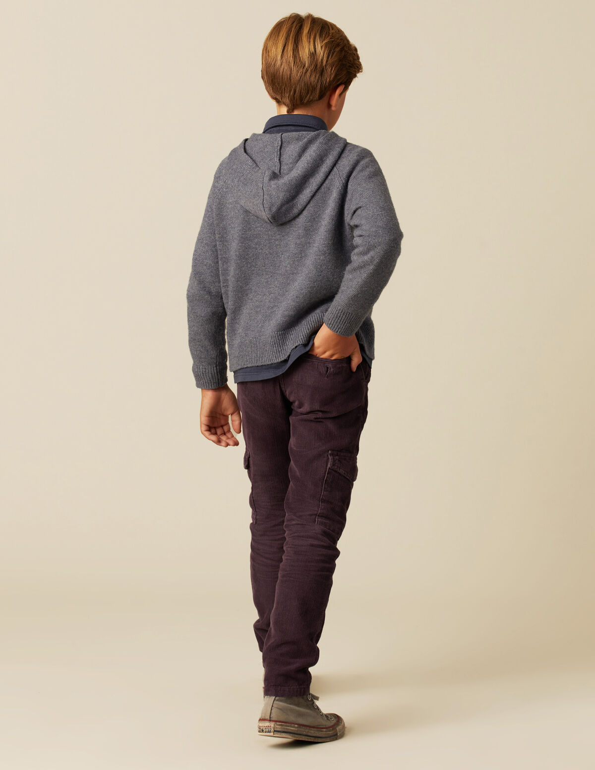 BOYS LONG BLUE CORDUROY CARGO TROUSERS