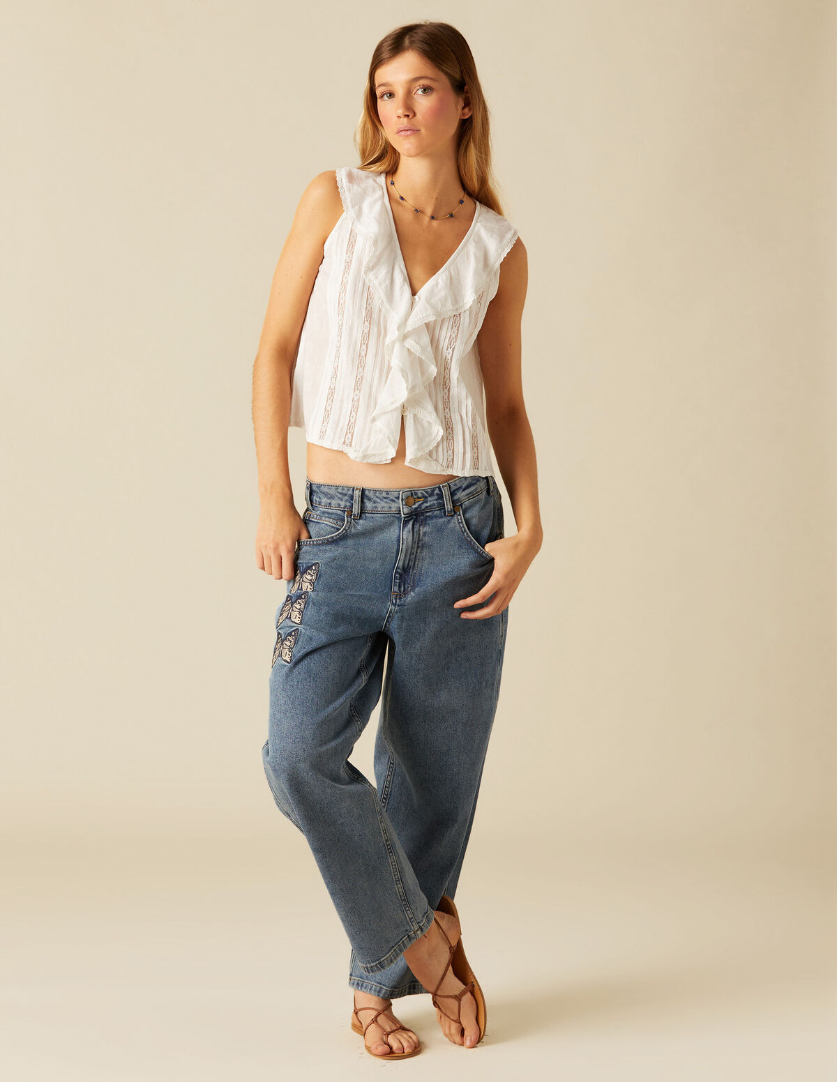 CAMISA VOLANTE ENCAJES ANTRACITA
