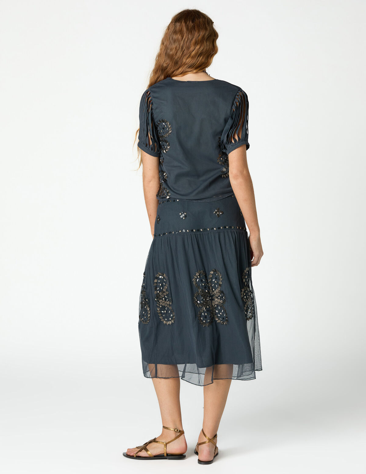 ANTHRACITE EMBROIDERED SKIRT