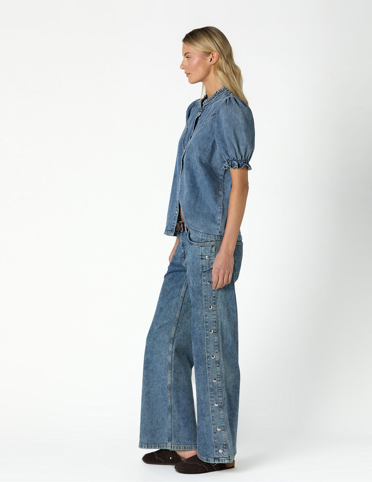 CAMISA ONDAS JUSTA DENIM AZUL