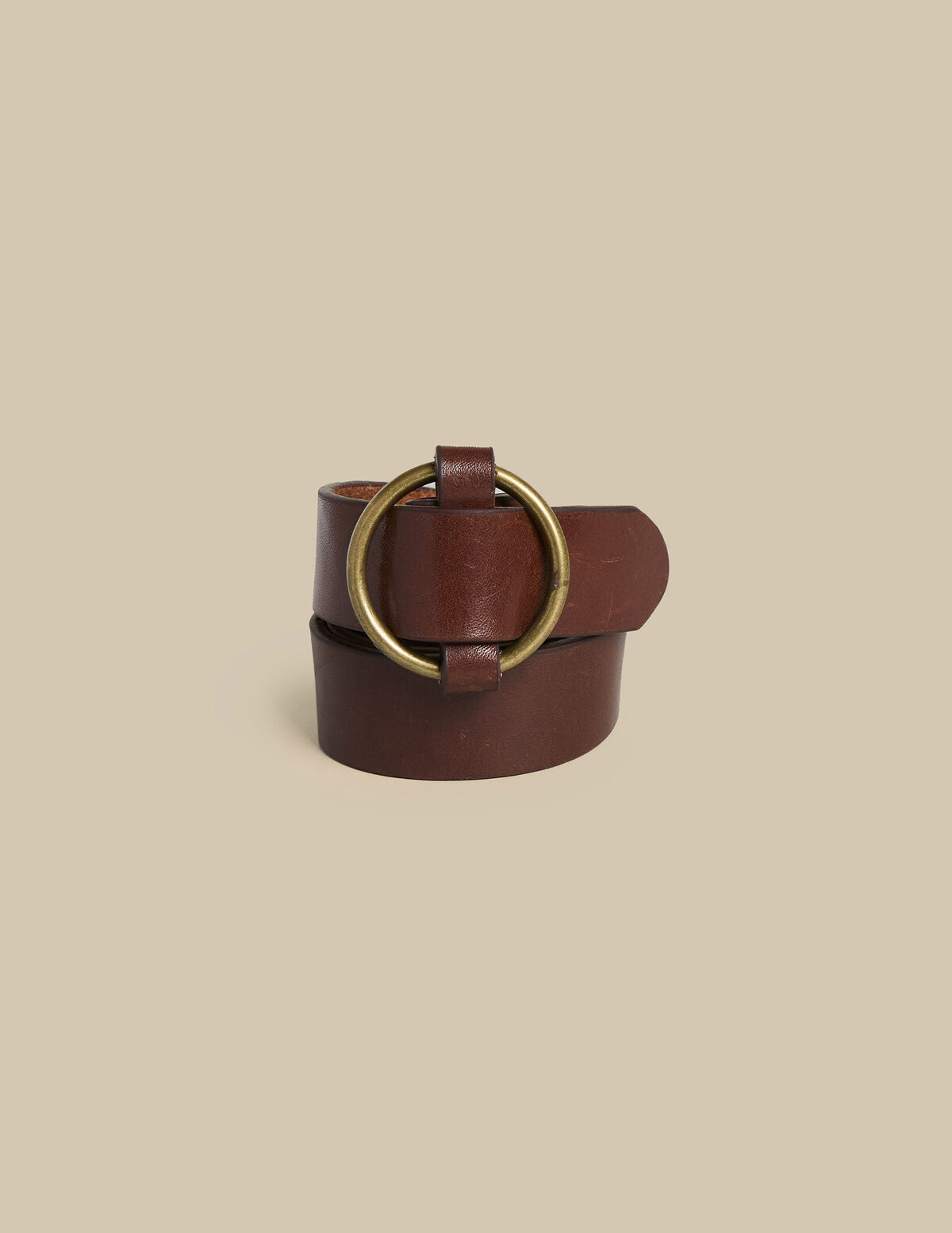 Cinturón hebilla redonda piel marrón - Ver todo - Nícoli
