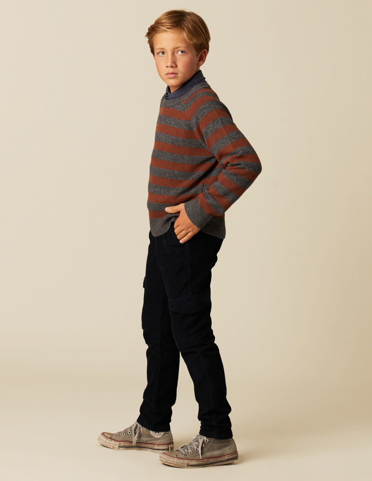 PULL GARÇON RAYURES MARRON/MARENGO