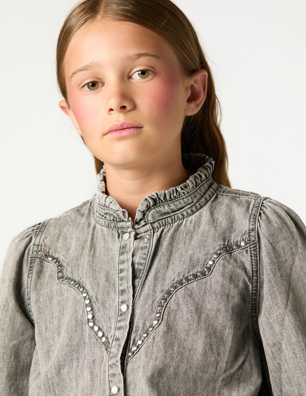 GREY STUDDED DENIM SHIRT