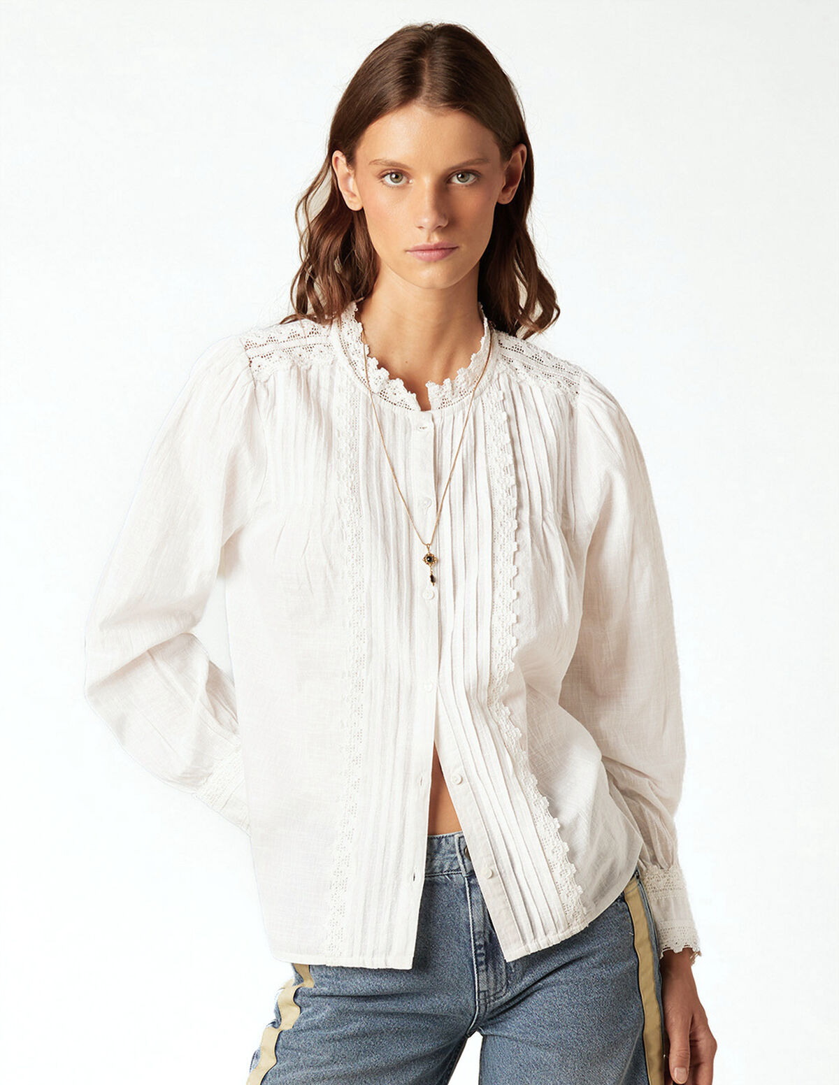 ANTHRACITE LACE PIN-TUCK SHIRT