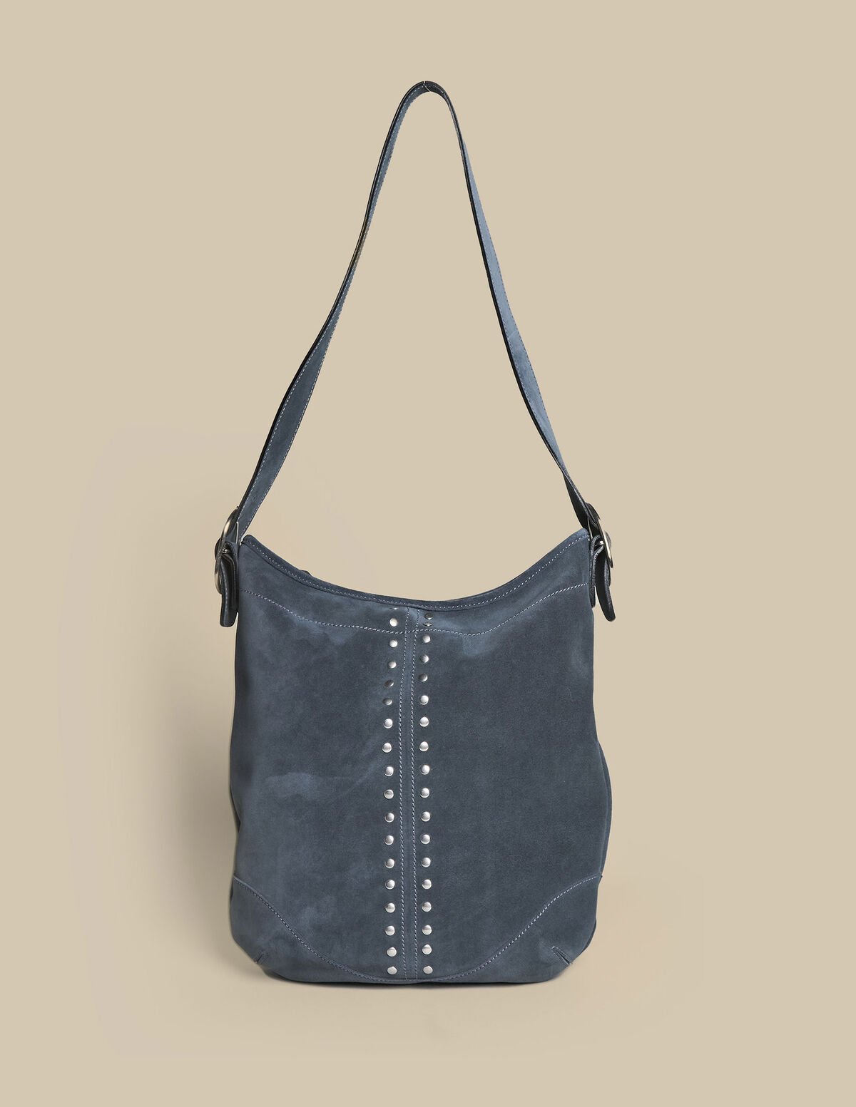 SAC GR CROÛTE DE CUIR BLEU CLOUS