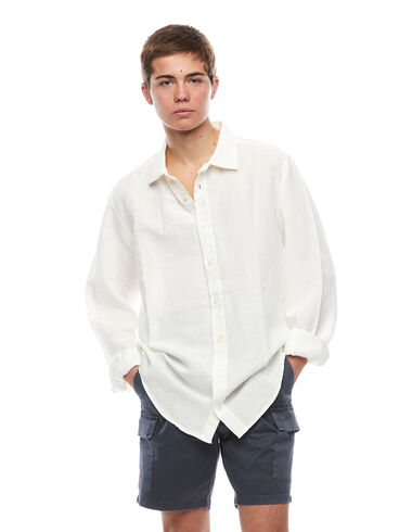 White linen V-neck shirt - View all > - Nícoli