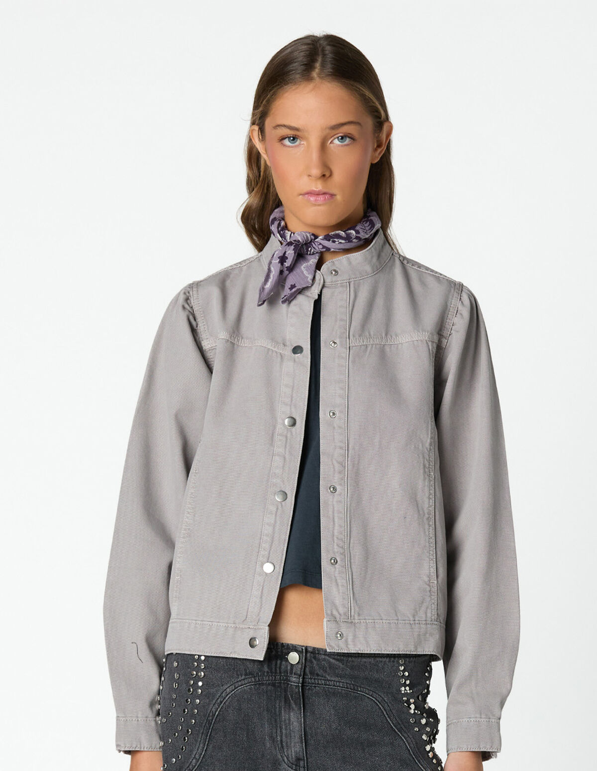 VESTE BOUTONS-PRESSION GRIS FER