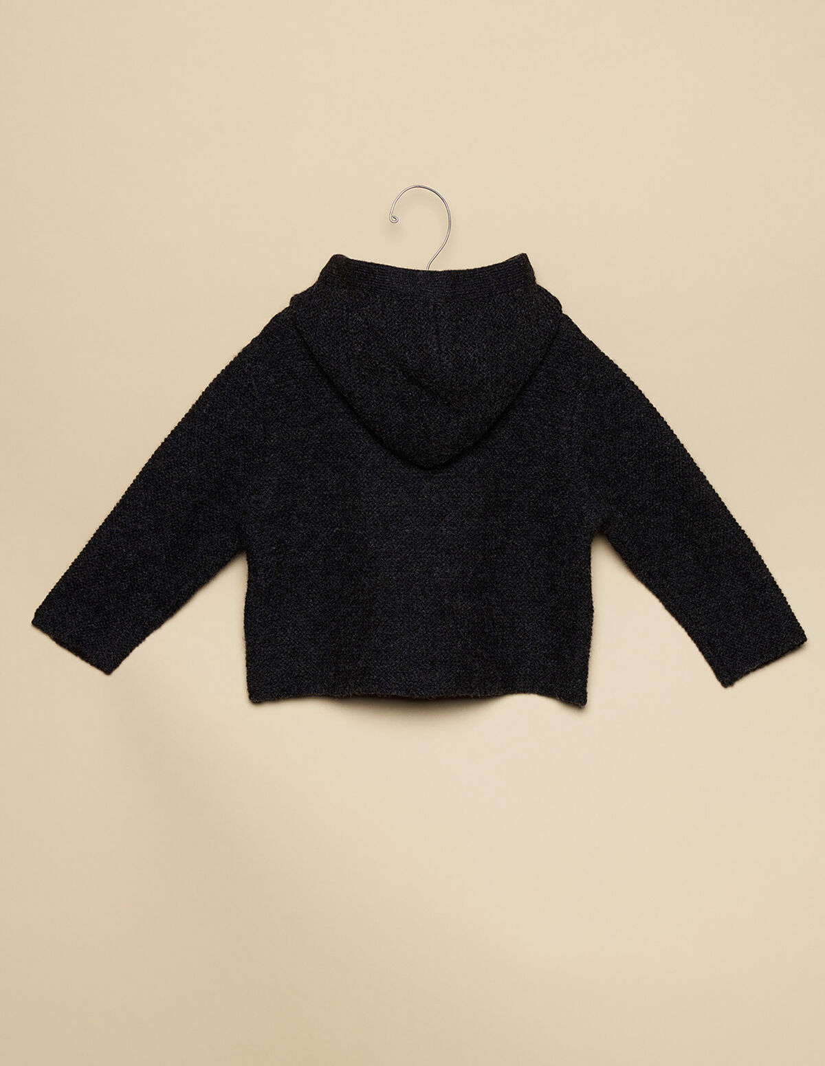 GREY HOODED KNIT COAT
