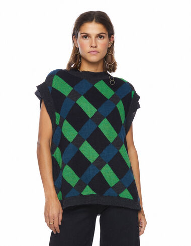 Green multicoloured diamond knit vest - View all > - Nícoli