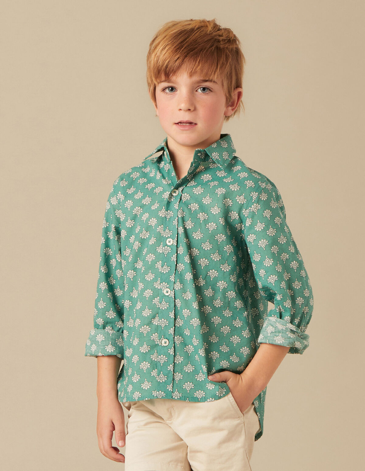 CHEMISE FEUILLES BLEUE