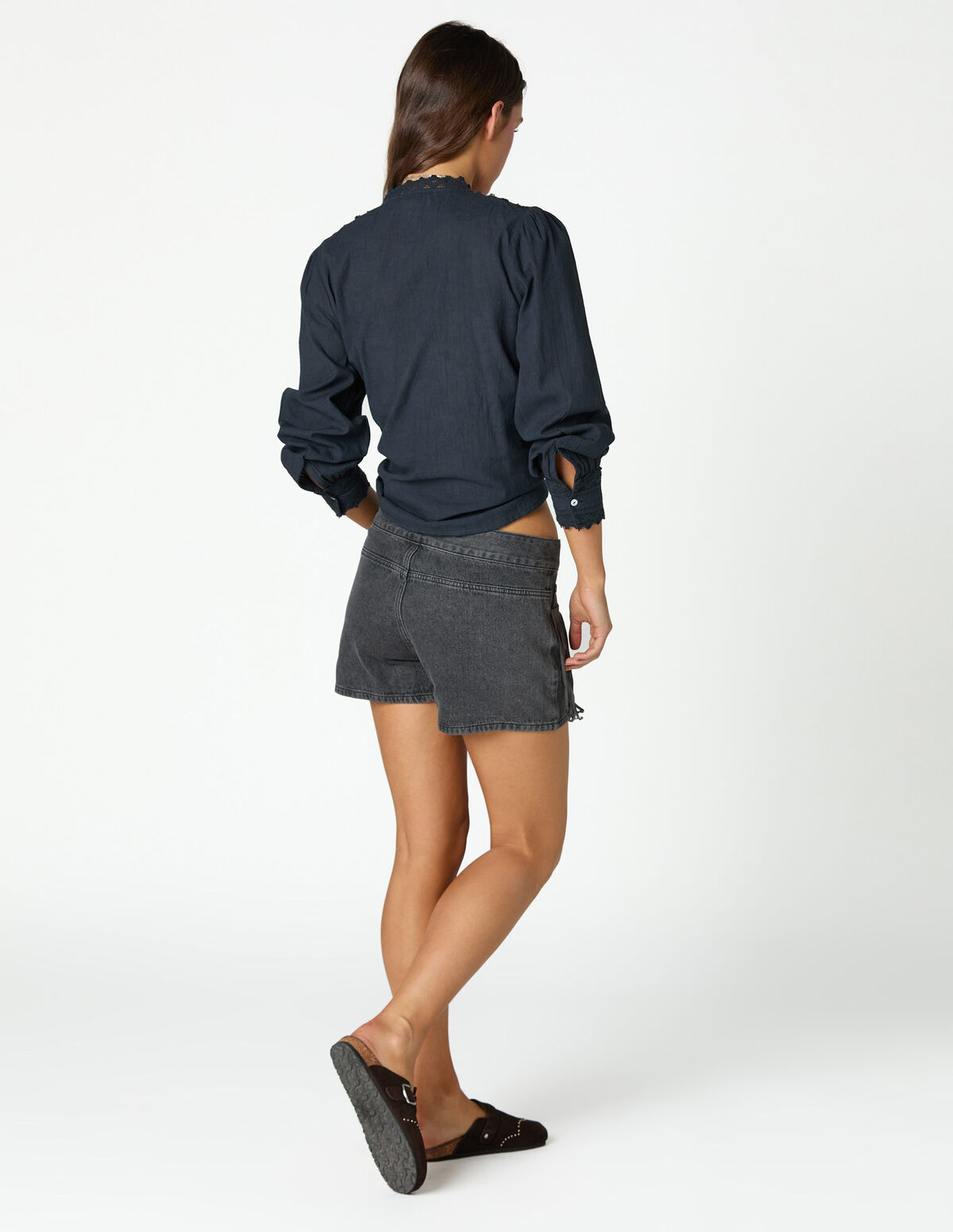 ANTHRACITE LACE PIN-TUCK SHIRT