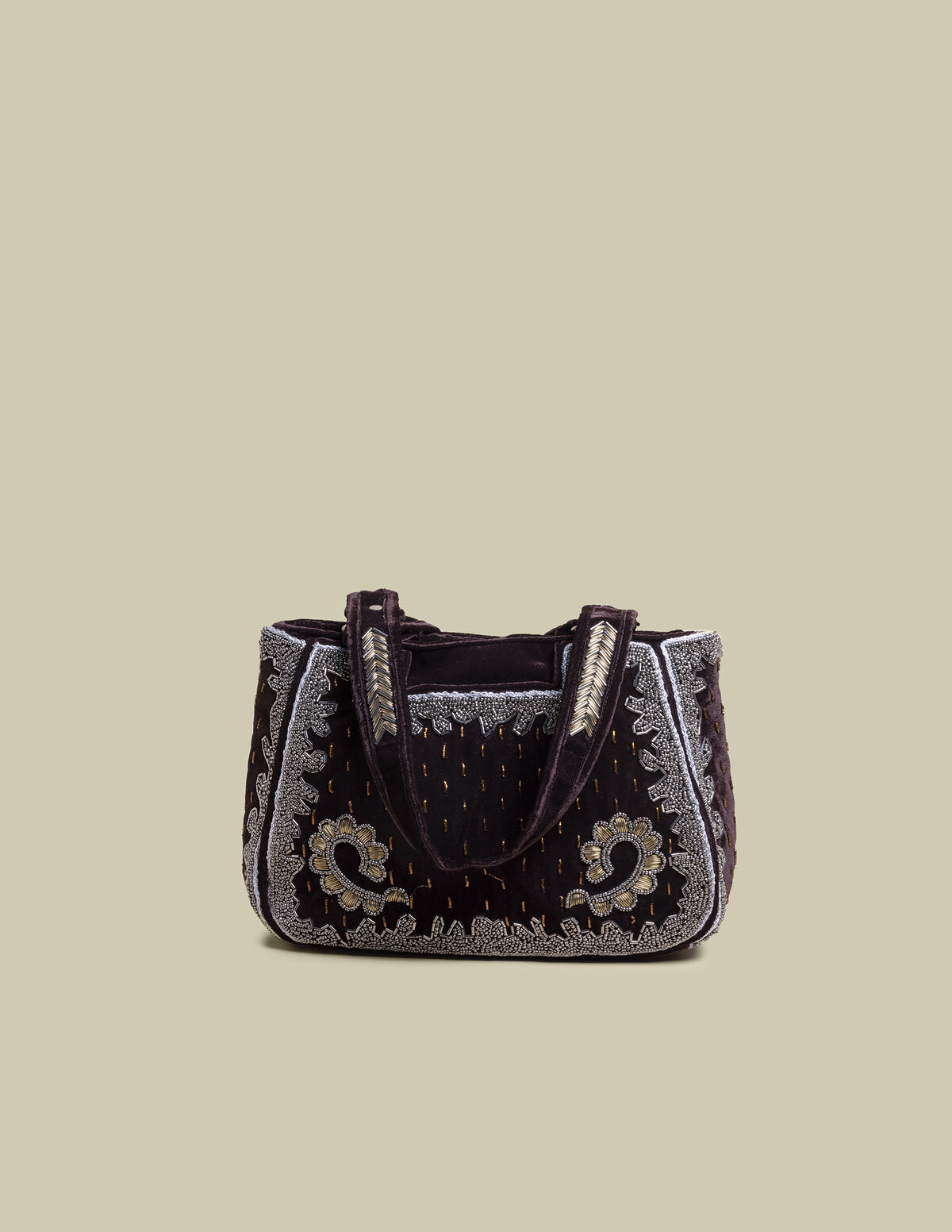 BROWN BEADED VELVET BAG