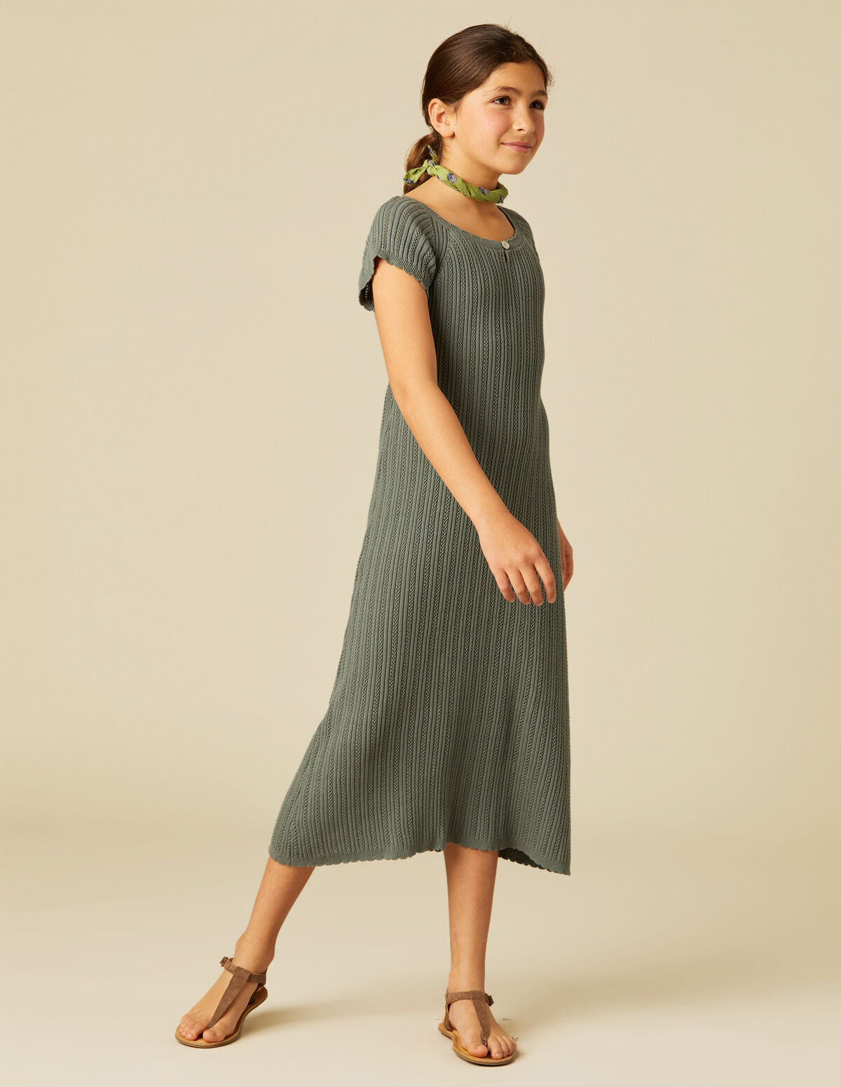 VESTIDO PUNTO CALADO GRIS