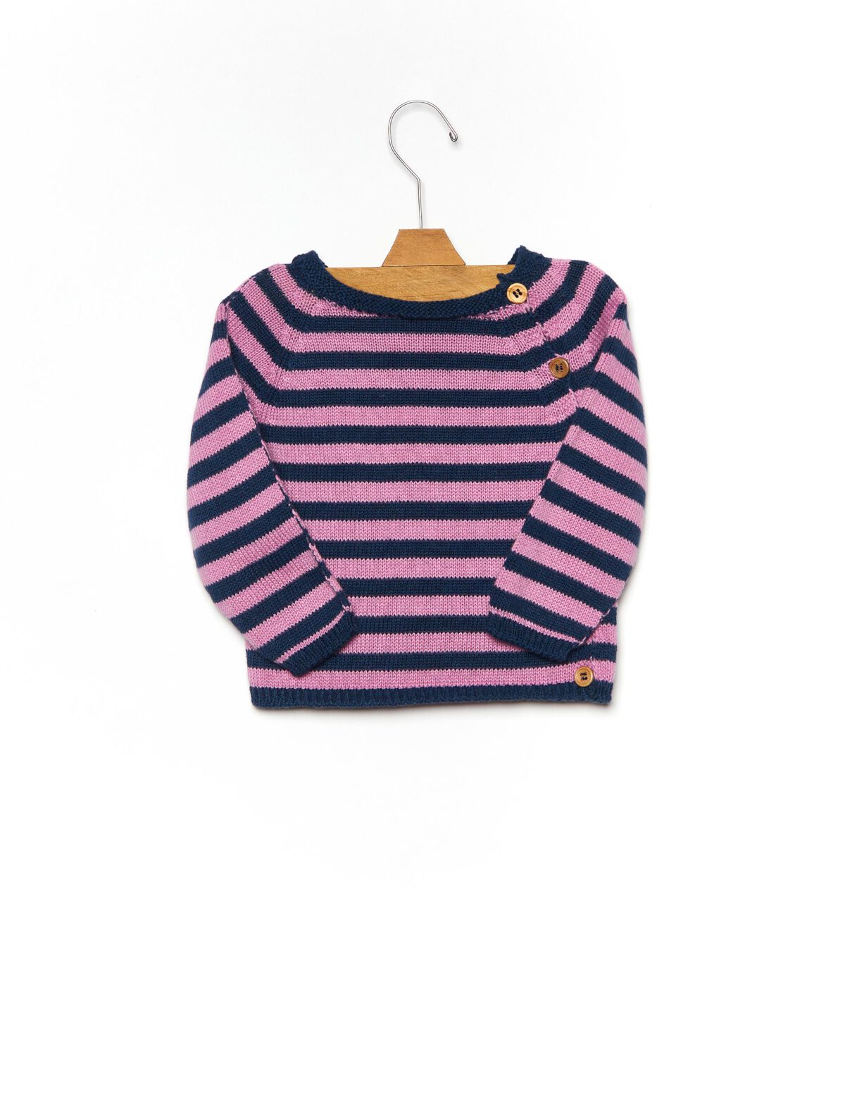 Blue/Pink striped jumper with buttons - Knitwear - Nícoli
