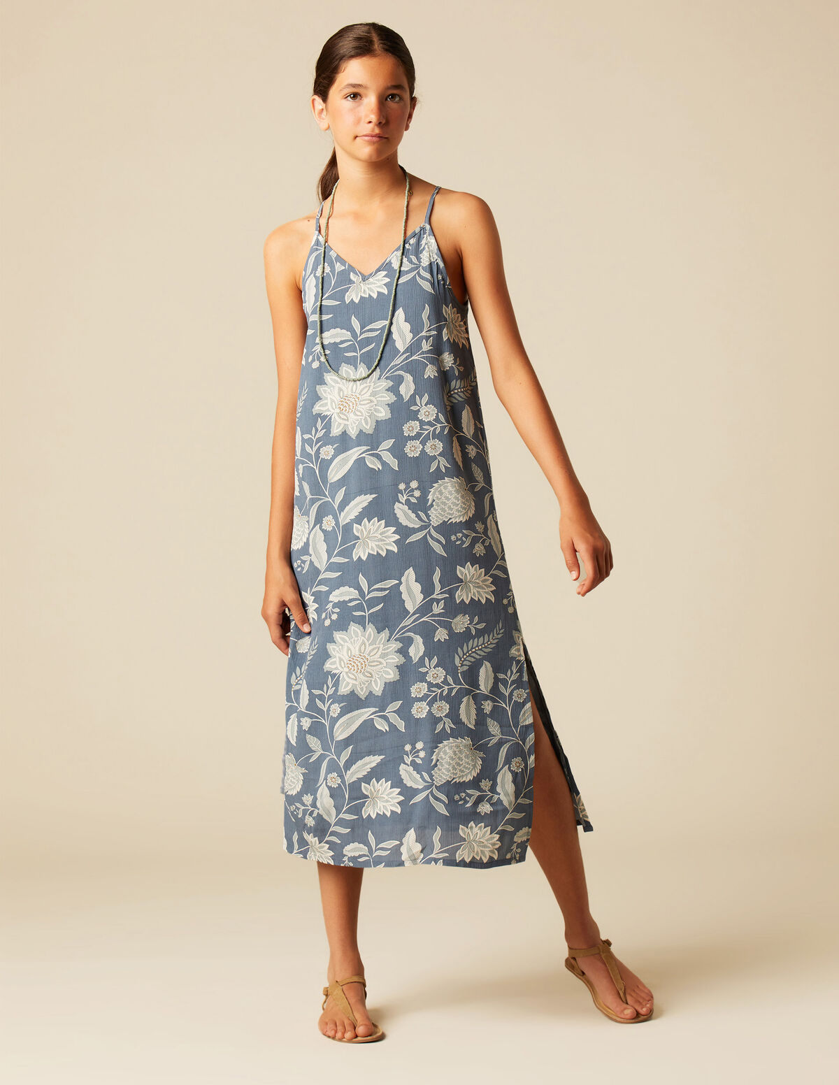 BLUE FLOWER PRINT DRESS