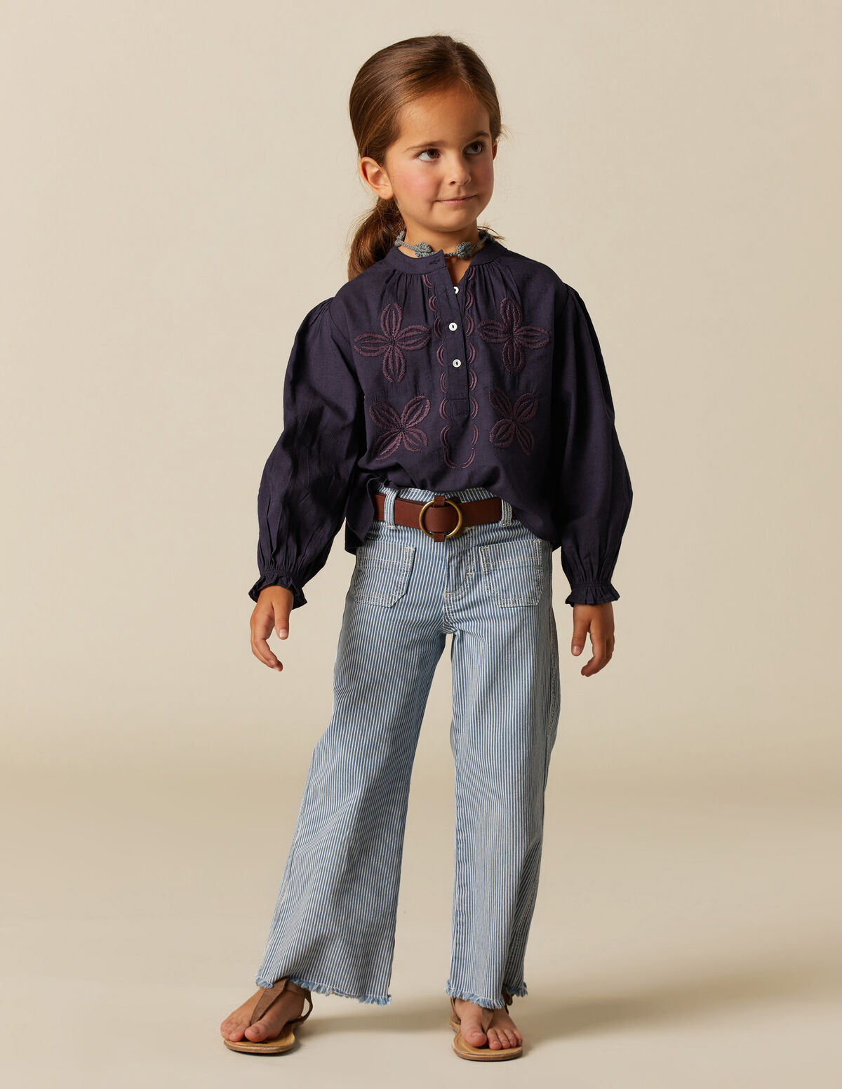 PANTALON POCHES JEAN RAYURE BLEU