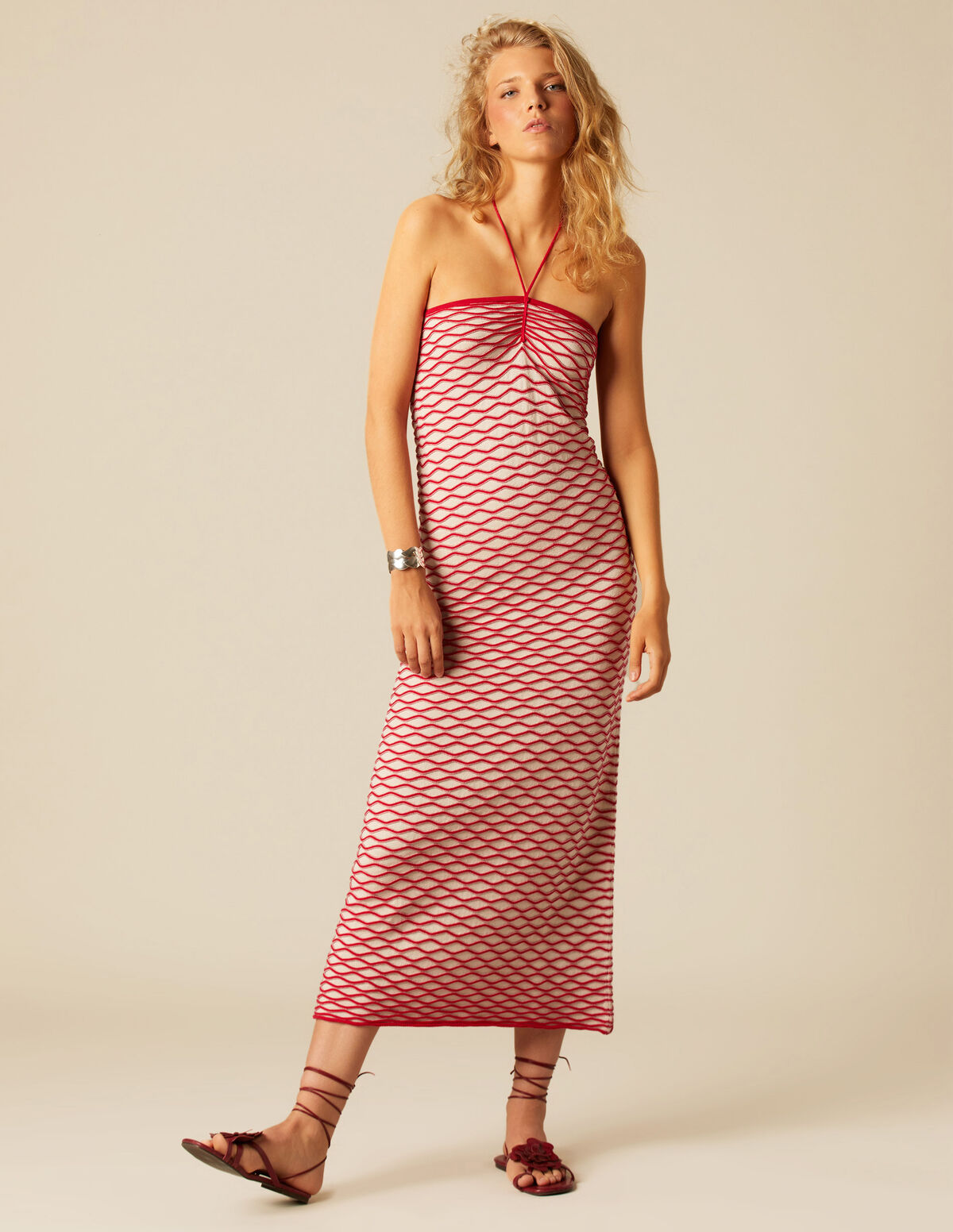 ROBE HALTER MAILLE BICOLORE