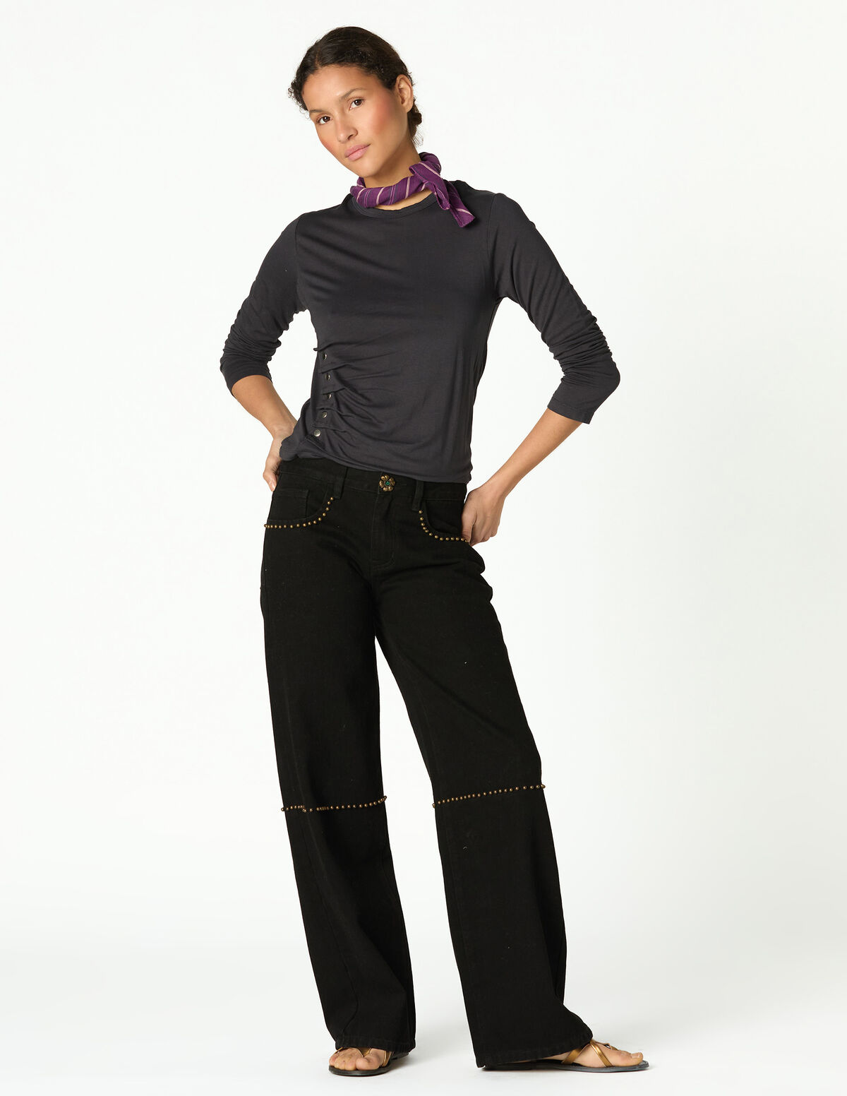 ANTHRACITE FLOWER TROUSERS