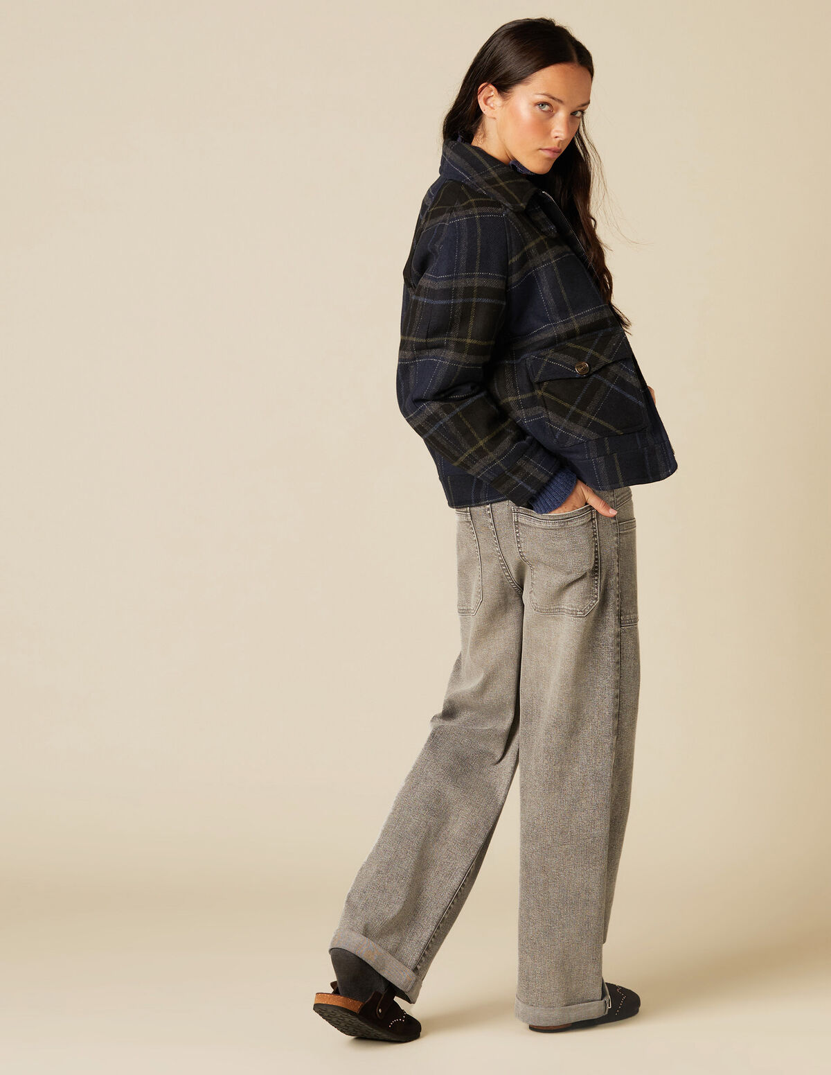 MANTEAU POCHES CARREAUX