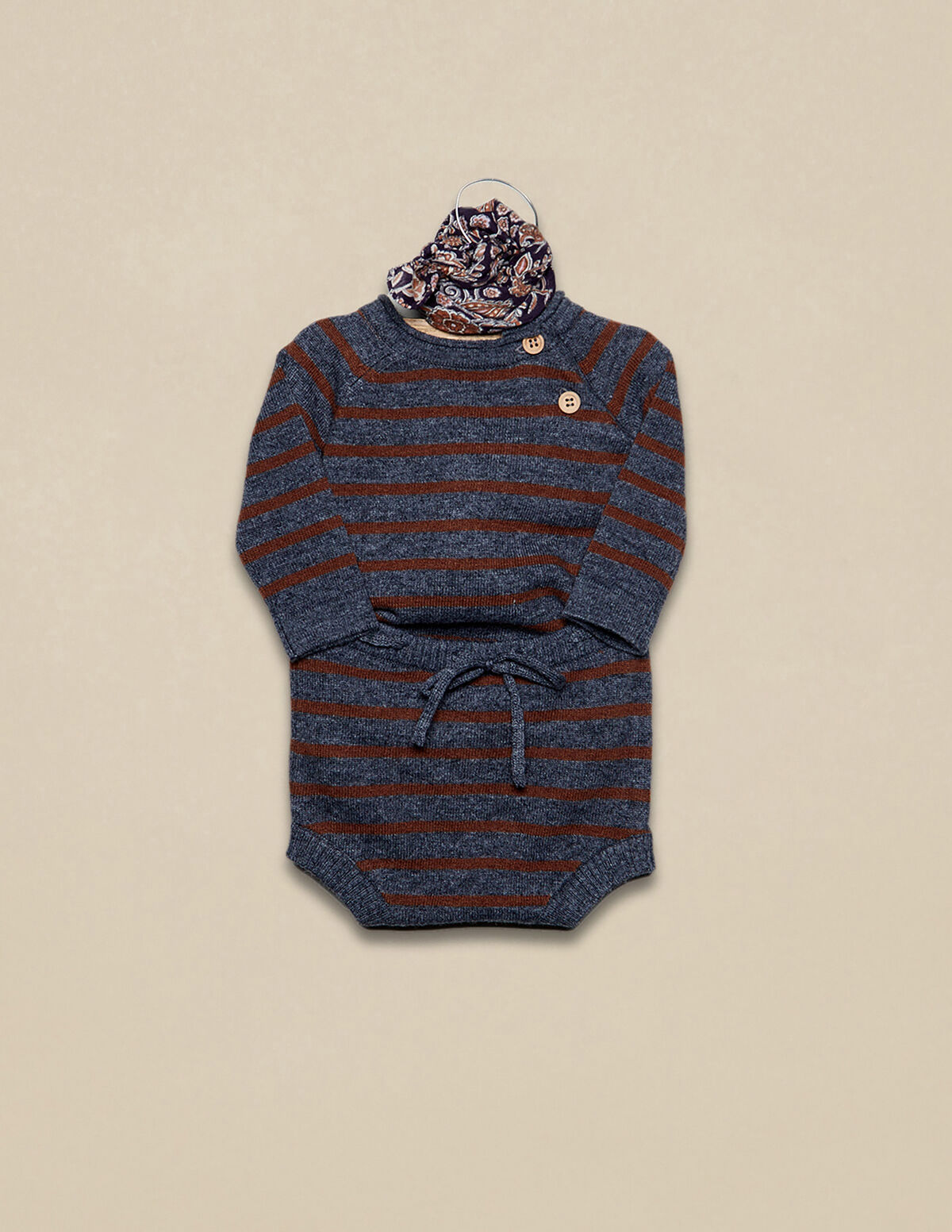 BABY BROWN/CHARCOAL GREY STRIPED BLOOMERS