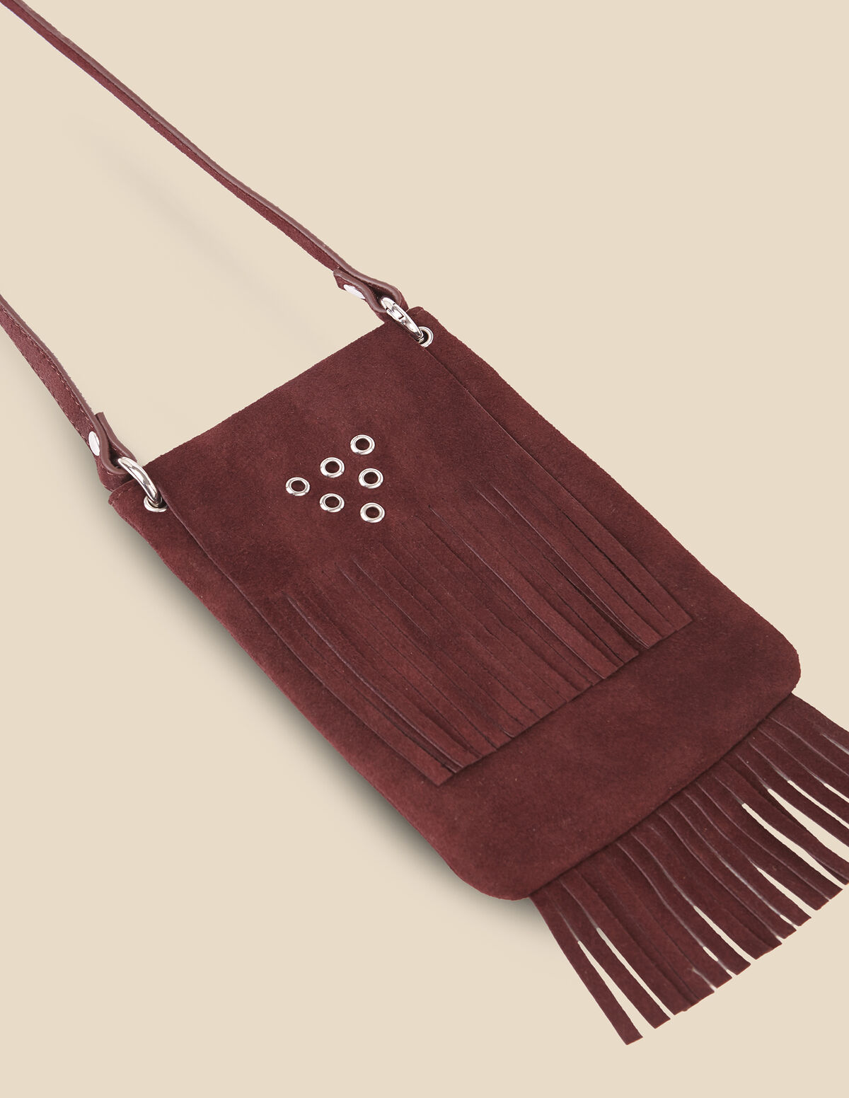 MAROON FRINGED SUEDE BAG