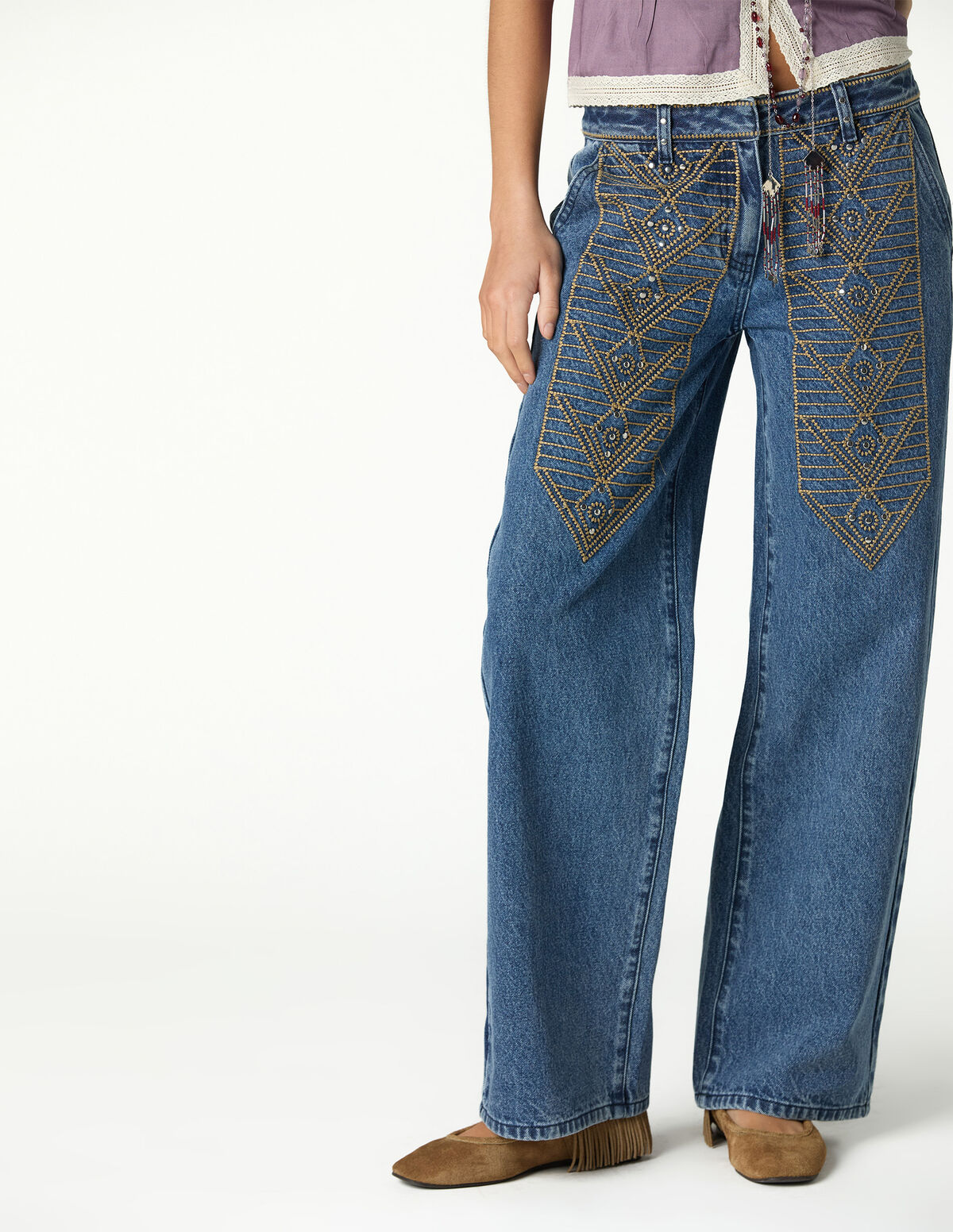 CAL&Ccedil;AS BORDADO DENIM BRANCO