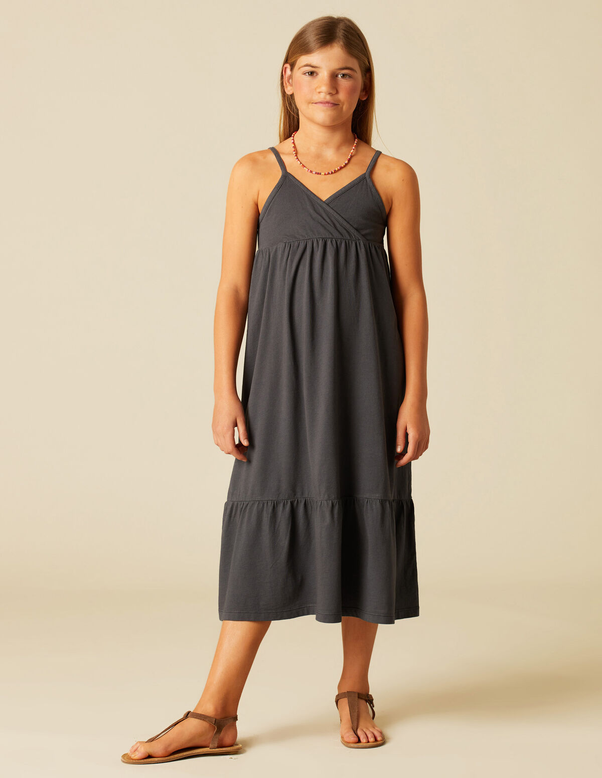 VESTIDO CRUZADO ALGODÓN GRIS