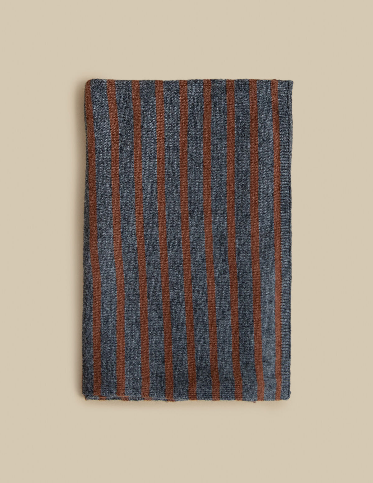 BROWN/CHARCOAL GREY STRIPED KNIT SCARF