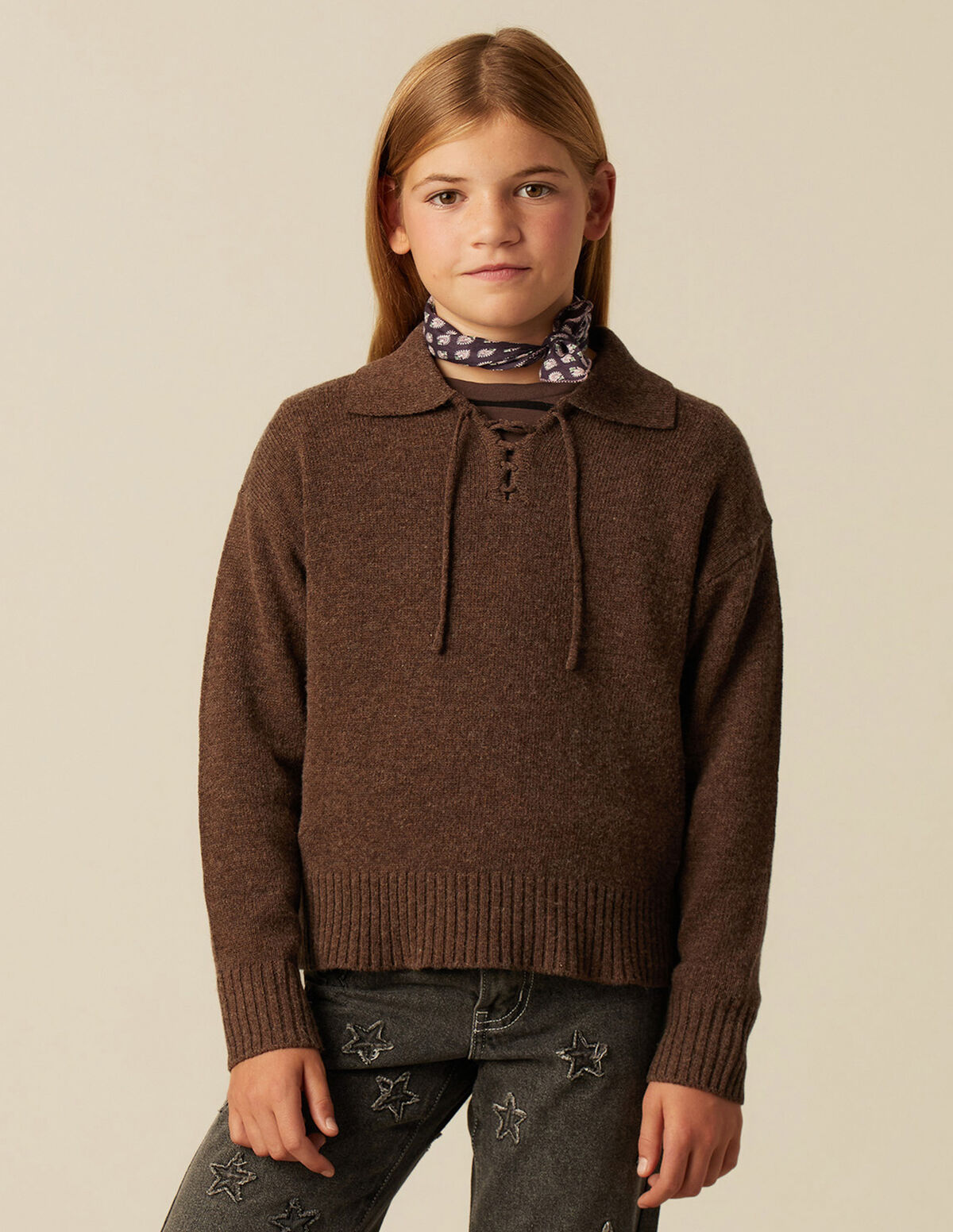 PULL MAILLE NŒUD MARRON
