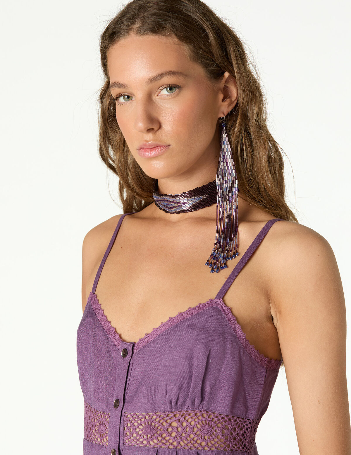 VESTIDO NERVURAS E AL&Ccedil;AS ROXO