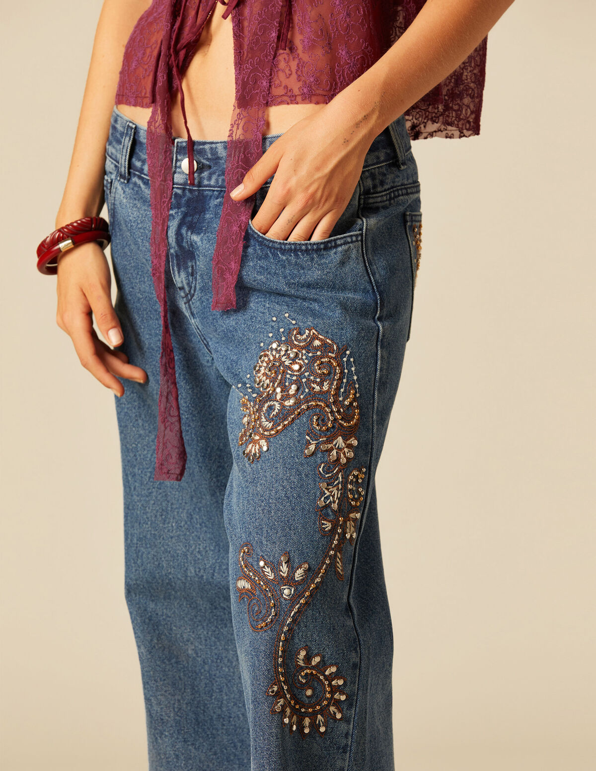 WHITE EMBROIDERED TROUSERS