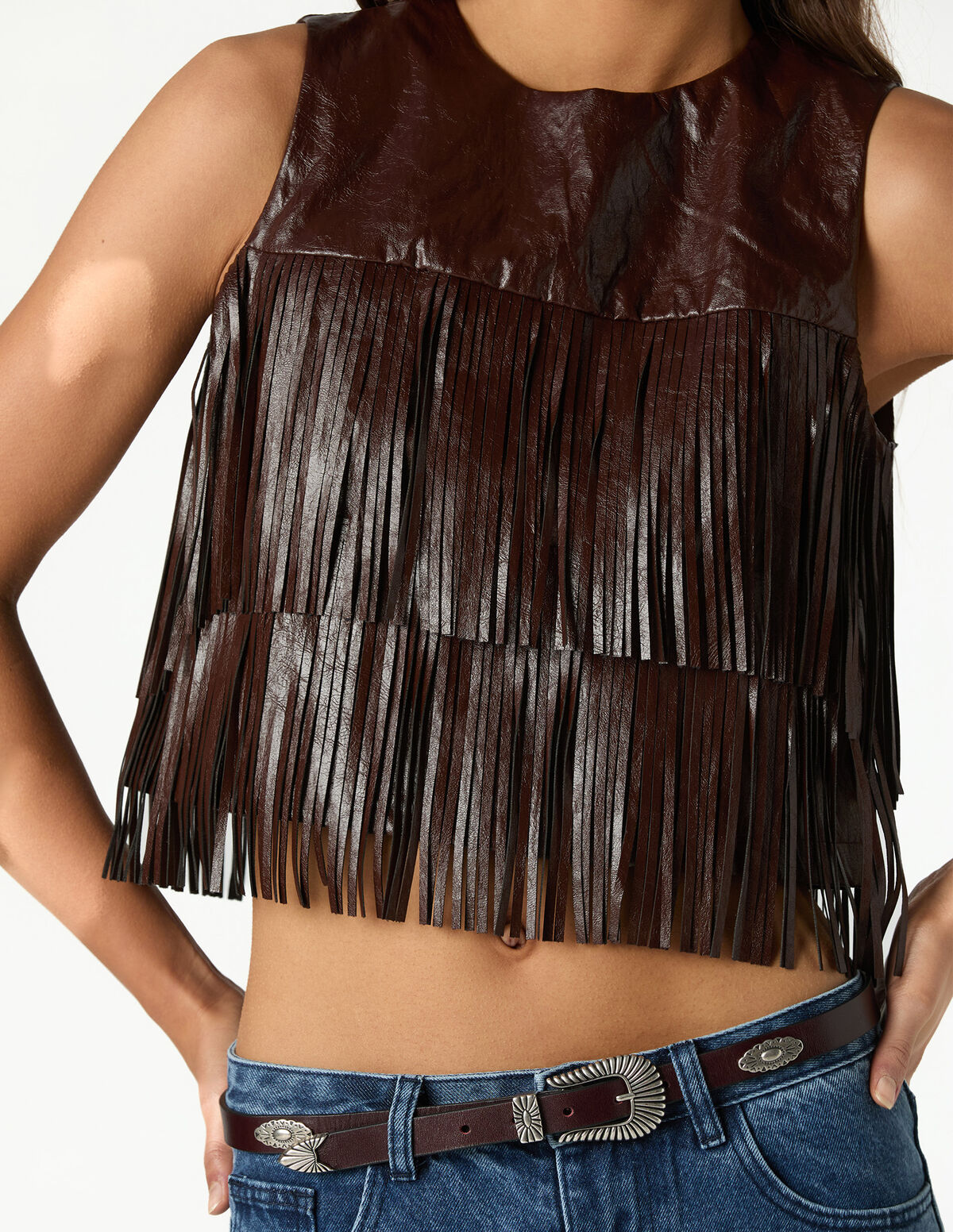 BROWN FRINGED TOP