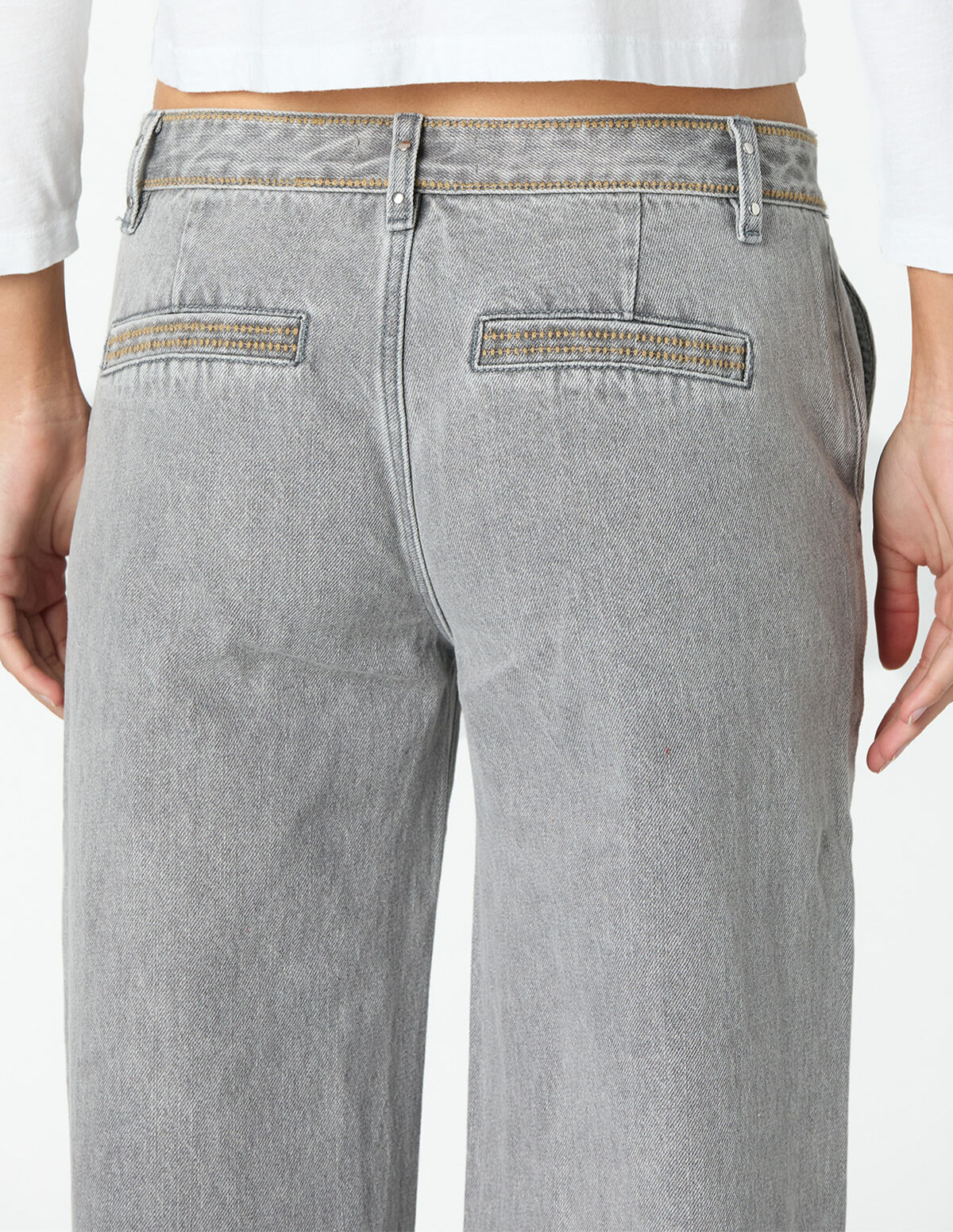 CAL&Ccedil;AS BORDADO DENIM CINZENTO